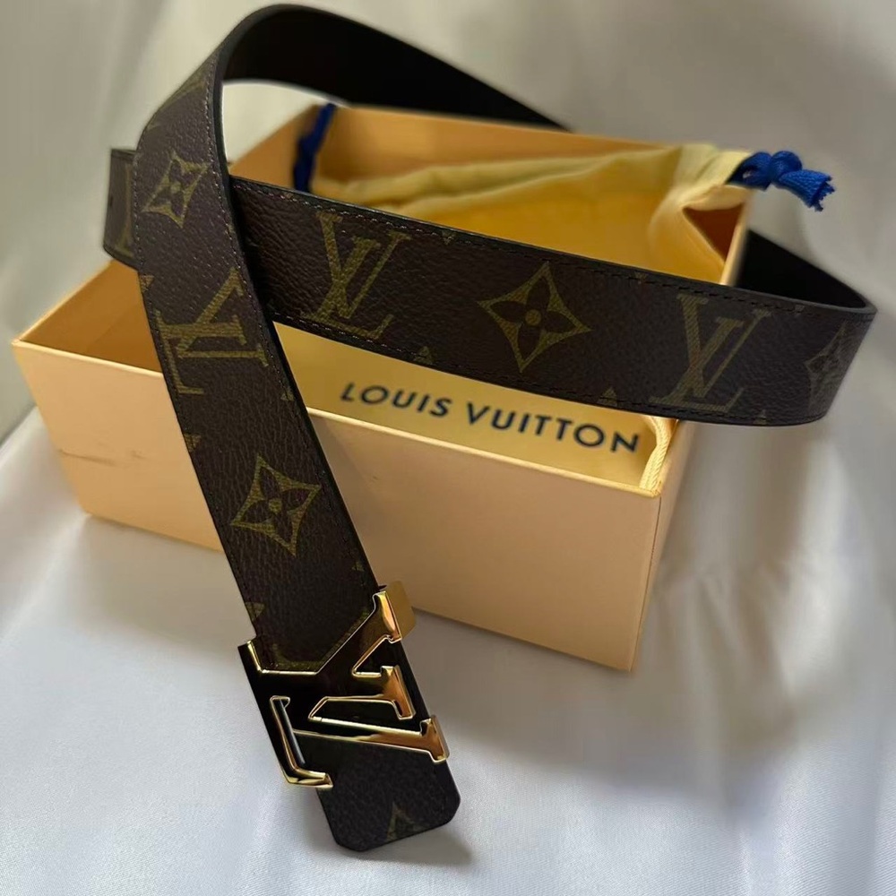 Louis Vuitton Monogram Leather Belt 💛 Gold LV Buckle 85cm / 34in